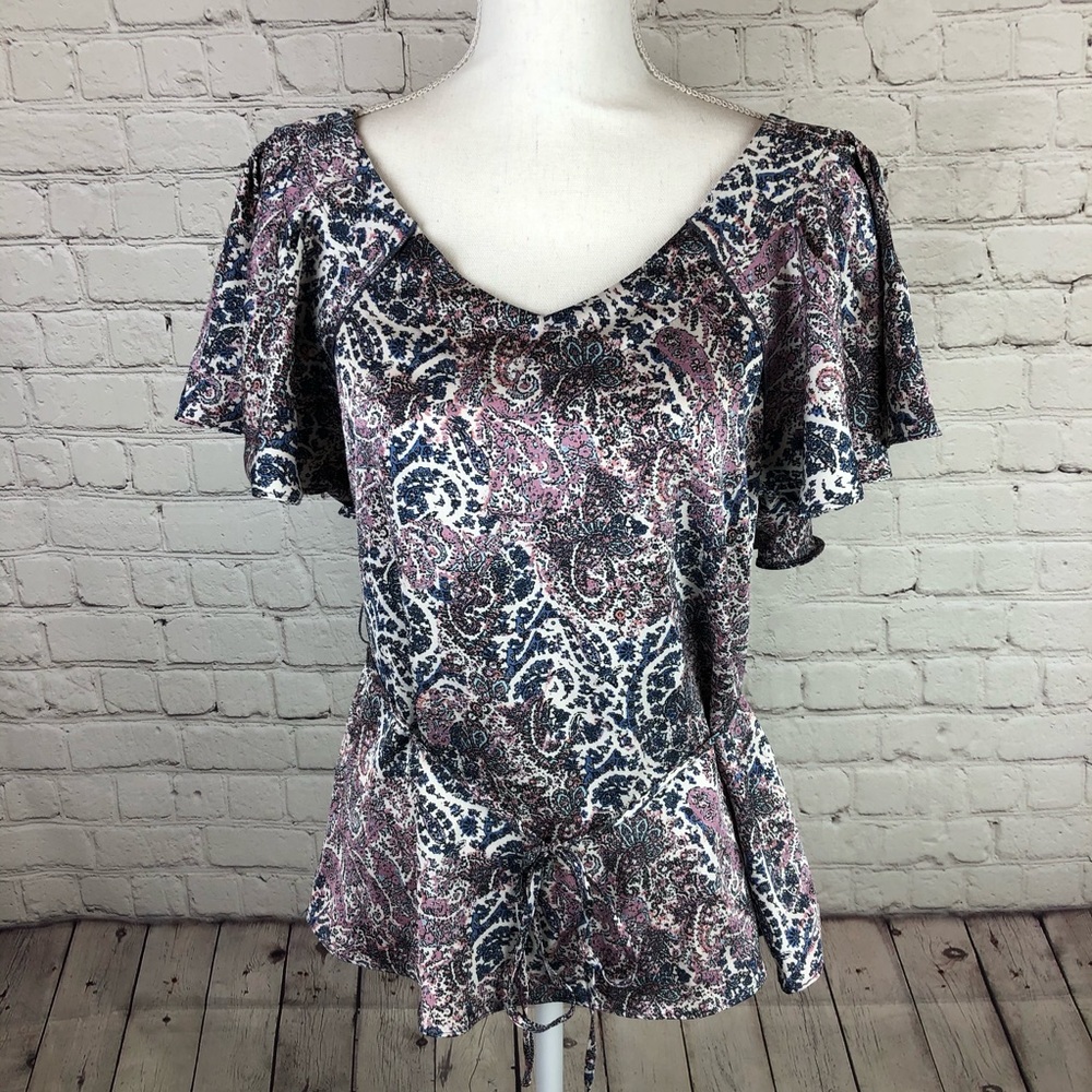 Moon & Sky paisley v neck flouncy sleeve top S